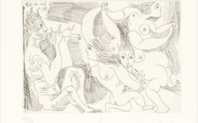 Pablo Picasso_Faune flûtiste et bacchantes, Pl.170 from 'Séries 347'