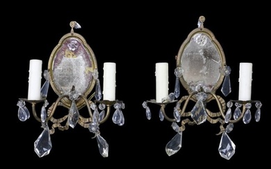 Pair Antique Venetian Glass & Tole Gilt Sconces