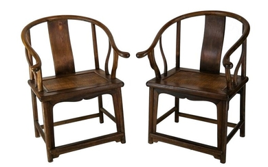 Pair Chinese Teak Arm Chairs