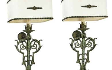 Pair French Wrought Iron & Tole Wall Sconces