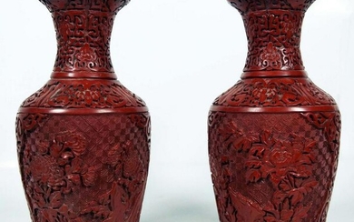 Pair Of Chinese Cinnabar Vases