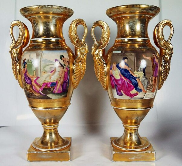 Pair Of Large 18" Berlin Kpm Gilt Porcelain Vases