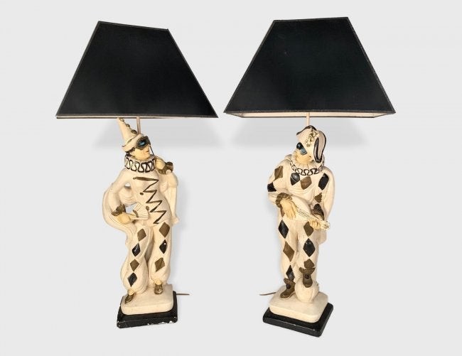 Pair Of Plaster Harlequin Lamps