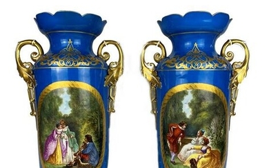 Pair Old Paris Porcelain Mantle Vases