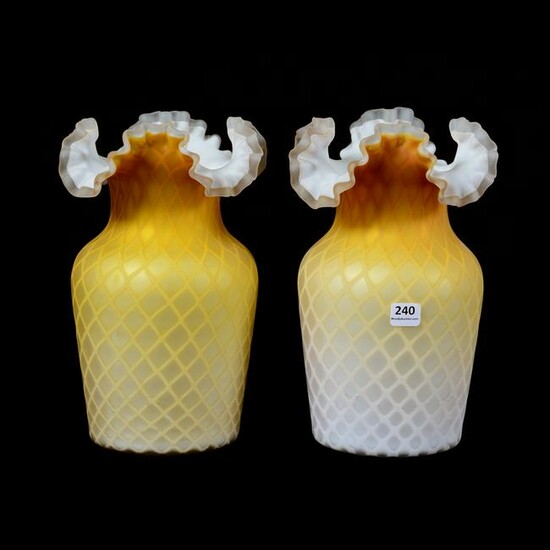 Pair Vases, Mother Of Pearl Diamond Quilted Shaded