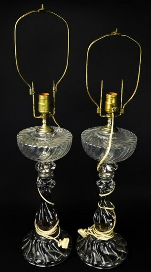 Pair Victorian Pressed Glass Converted Oil Lamps