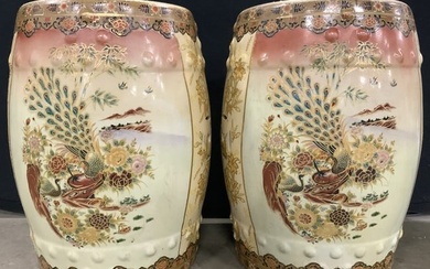 Pair Vintage Hand Painted Asian Garden Stools