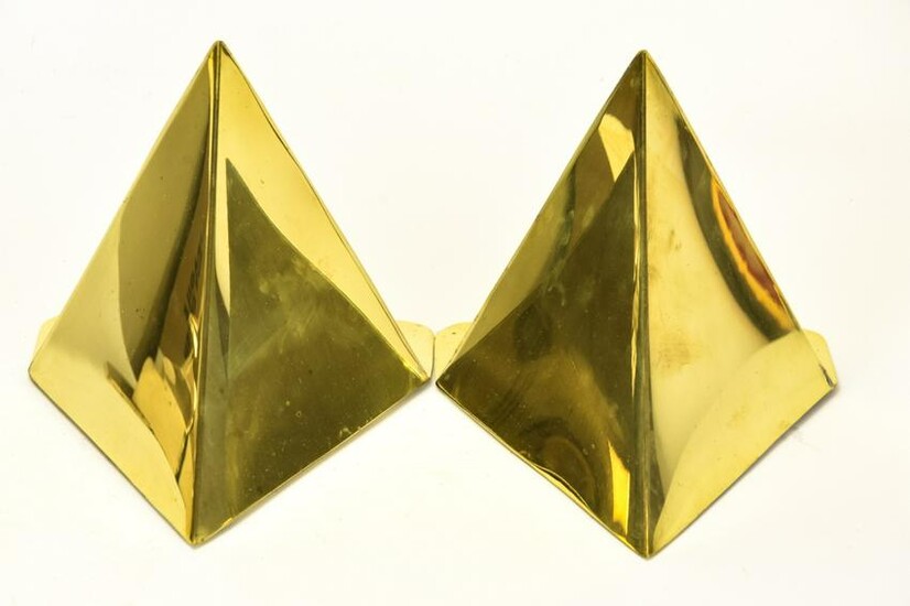 Pair Vintage Mid Century Brass Pyramid Bookends
