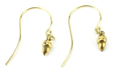Pair of 14kt Gold Earrings w Antique 19th C Acorns