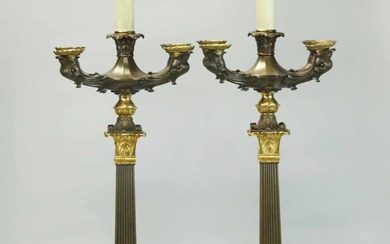 Pair of 19th century large Dore bronze candelabra transformed to lamps