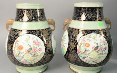 Pair of Chinese porcelain jars, having four red