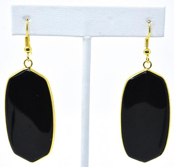 Pair of Contemporary Faceted Black Onyx Earrings