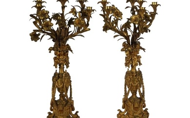 Pair of Continental Neoclassical-Style Gilt Bronze Candelabra