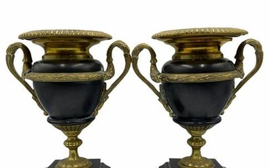 Pair of French Dore Bronze and Black Marble Mounted