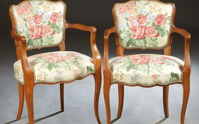 Pair of French Louis XV Style Carved Beech Armchairs