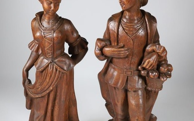 Pair of French Provincial Carved Pine Figures, 19th Century