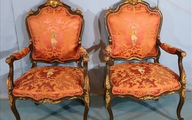 Pair of French salon chairs with unusual upholstery