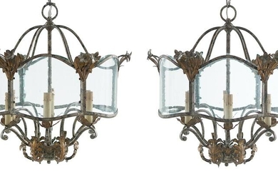 Pair of Gilt-Metal and Glass Chandeliers