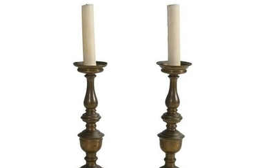 Pair of Large Brass Baluster Candlesticks.