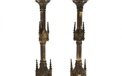 Pair of Large Gothic Style Pricket Sticks