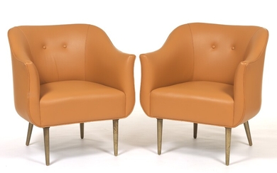 Pair of Leather Barrel Chairs by Edward Wormley