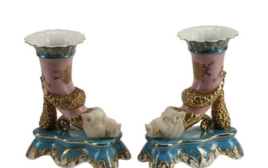 Pair of Sevres Style Porcelain and Bisque Cornucopia