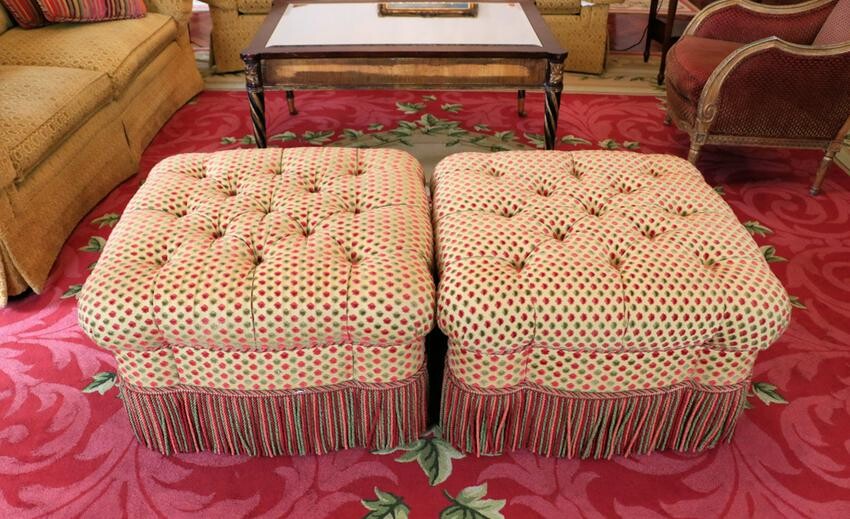 Pair of Victorian style tufted, upholstered Ottomans