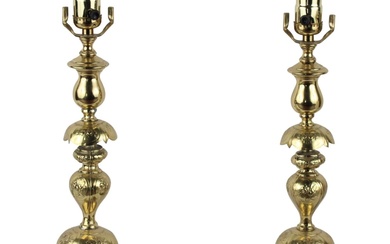 Pair of Vintage Norbilling Repousse Brass Candlesticks