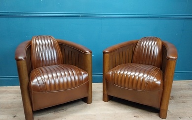 Pair of exceptional quality brown leather aviator club chair...
