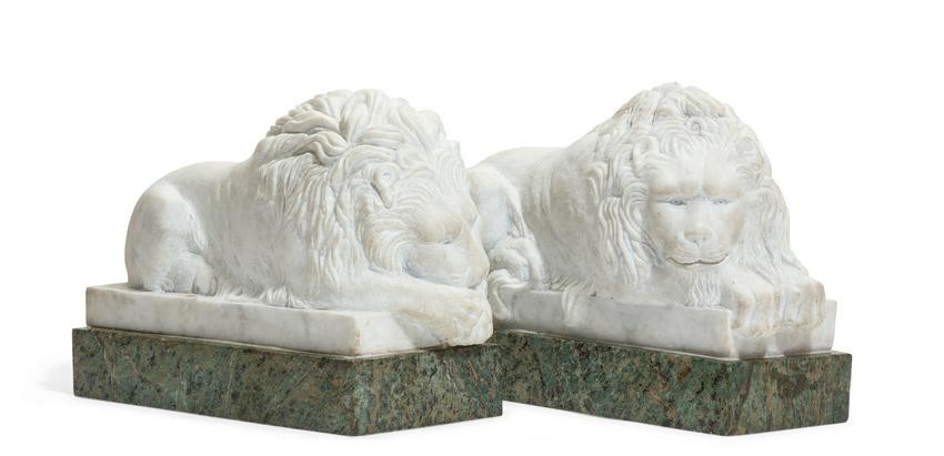 Pair of marble models of recumbent lions, Canova