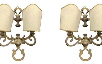 Pair of two-light golden metal wall lights, 20th