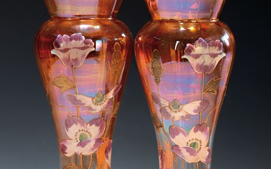 Pair of vases, France, around 1900, Art Nouveau, colorless optically...