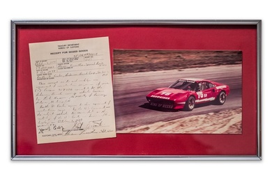 Paul Newman Driving a Ferrari 308 GTB Photograph and Customs Seizure Document, Framed