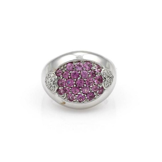 Pave Pink Sapphire & Diamond Heart Ring 18K White Gold
