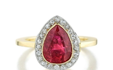 Pear-Shaped Burmese Unheated Ruby and Diamond Ring
