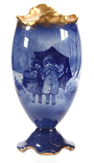Pedestal Vase, Marked Royal Doulton, Blue Children