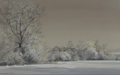 Peter Newcombe, British b.1943- Olney, 2002; watercolour on paper, signed and dated lower left 'Peter Newcombe 2002', 25.7 x 37 cm: together with another watercolour on paper by the same artist, 'Winter landscape, 2009', signed and dated lower left...
