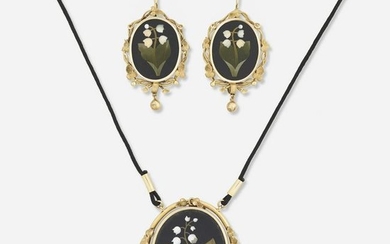 Pietra dura necklace and earring suite