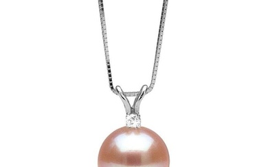 Pink Freshwater Pearl and Diamond Radiance Pendant, 9.5-10.0mm