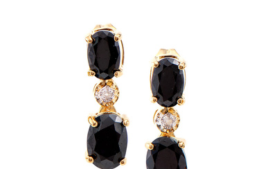 Plated 18KT Yellow Gold 3.30ctw Black Sapphire and Diamond Earrings
