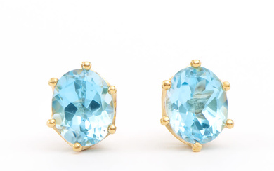 Plated 18KT Yellow Gold 5.50ctw Blue Topaz Earrings