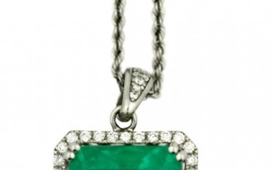Platinum Emerald and Diamond Necklace