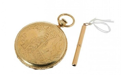 Pocket watch F & A Meylom a Geneve, n. 25100. Case in yellow gold. Dial engraved with vegetal motifs