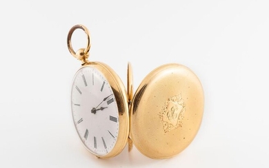 Pocket watch in guilloché gold 750 °/°°° ciphered, white enamel,...