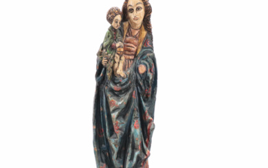 Polychrome Carved Wood Madonna and Child Statue