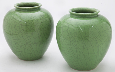 Pr. Chinese Republic celadon ice-crackled jars.