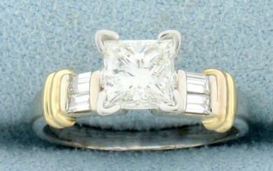 Princess Diamond Engagement Ring in 14K Yellow and White Gold