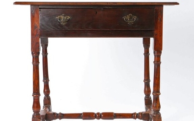 Queen Anne/George I oak and elm side table, circa 1715, the triple-boarded top with ovolo-moulded