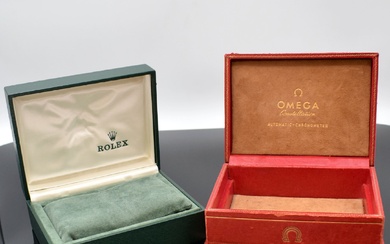 ROLEX et OMEGA 2 boîtes de montres, 1) Rolex réf. 11.00.01, bon état, 2) pour...