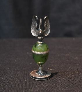 RUSSIAN 84 SILVER & NEPHRITE JADE EAGLE STAMP